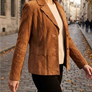 Coldwater Creek Brown Suede Leather Blazer Jacket
